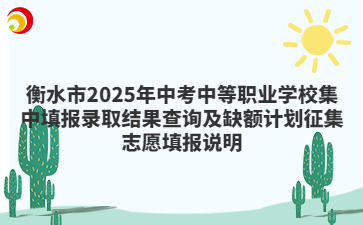 衡水市2025年中考中等职业学校集中填报录取结果查询及缺额计划征集志愿填报说明